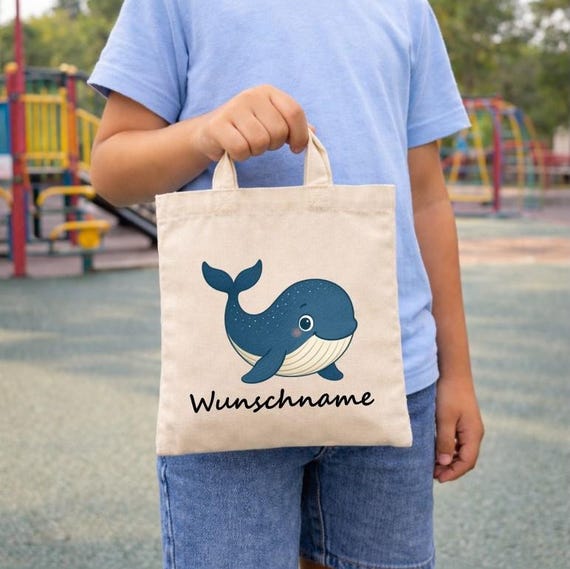 Whale Kindergarten, personalized bag, change of clothes, gym bag, jute bag, sports bag, tote bag, fabric bag, printed design