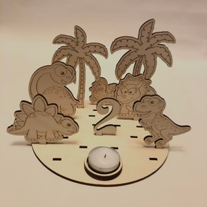 Children&#39;s Birthday Dino Display Festive Wreath Set Numbers Birthday Wreath Birthday Tealight Dinos Baby Topper Dinosaur