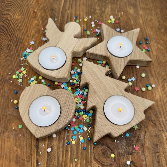 Tealight holder XMAS souvenir gift small Christmas item oak wood tealight oak wood table decoration angel tree star heart