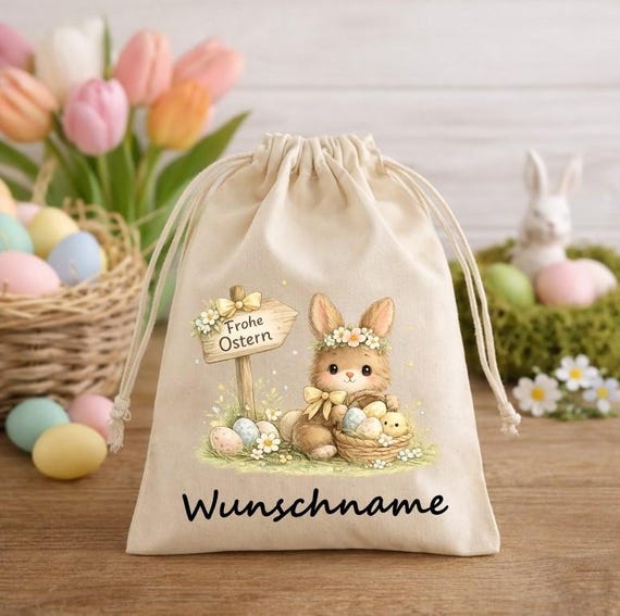 Easter Gift Bags for Children, Kindergarten Bunny Design, Cotton Bags 20×15 cm | OEKO-TEX TEX Bags for Daycare Gifts and Souvenirs
