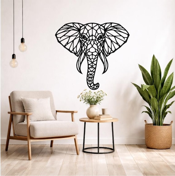 Elephant Wall Decor Wood Geometric Silhouette | Modern Animal Wall Decoration Wall Art Modern Black or Colored Woodland Animal Indian Buddha Om