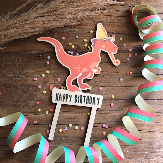 Cake Topper Dino Wood Colored Caketopper Kids Birthday Party Cake Topper Kids Cake Birthday Happy Birthday Dinosaur