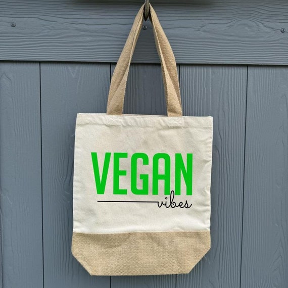 Bag XL Shopper Tote Bag Vegan Vibes Beach Bag Cotton Market Bag Gift Personalized Shopping Bag Pouch