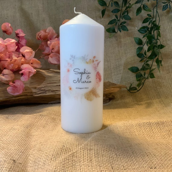Wedding candle candle wedding personalized flower wreath flower candle boho wedding decoration decoration pink