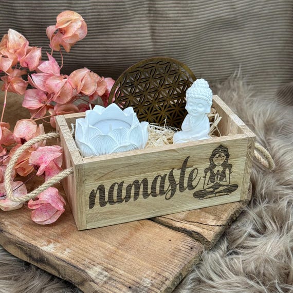 Buddha gift basket flower of life gift lotus flower wooden box tealight basket gift wrapping souvenir wooden box box om