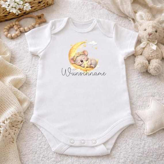 Baby bodysuit size 56, personalized name, koala, baby, birth, pregnancy, rabbit, bunny motif, bodysuit, baby shower, family, gift idea