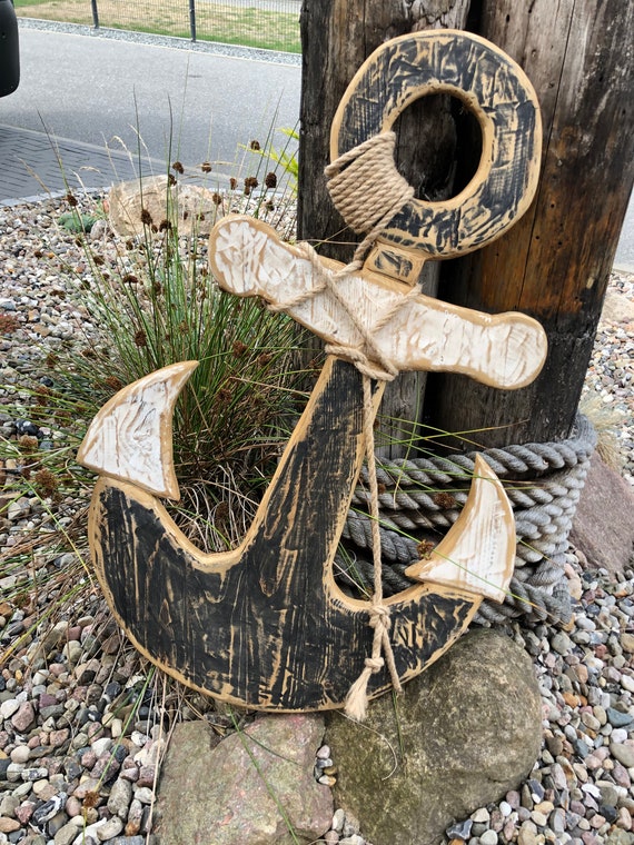 Anchor large wooden decoration wooden anchor maritime Baltic Sea coast solid wood ahoy decoration sea holiday beach shabby chic