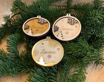 Weihnachten XMAS Anhänger personalisiert Rentier Christmas Weihnachtsbaum Schmuck Gold Holz