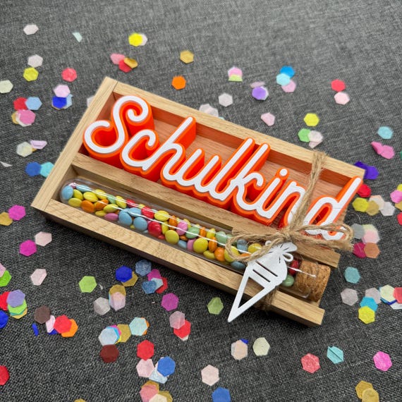 School enrollment gift for schoolchildren | 3D PLA lettering with tubes of chocolate chips | Decorative souvenir for the school enrollment ceremony