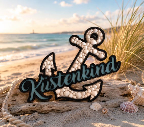 Maritime decor, coastal child, wooden shell picture, anchor decoration, unique Baltic Sea vacation