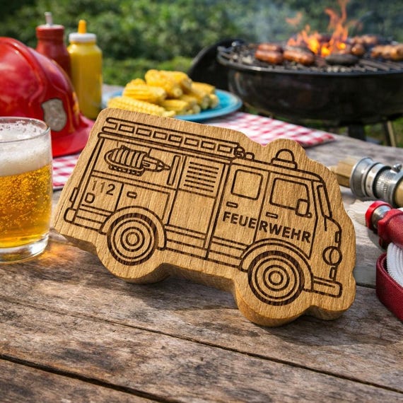 Wooden bottle opener, summer firefighter gift for men, summer barbecue gift, engraved wooden decoration, summer decoration for clubs and barbecues