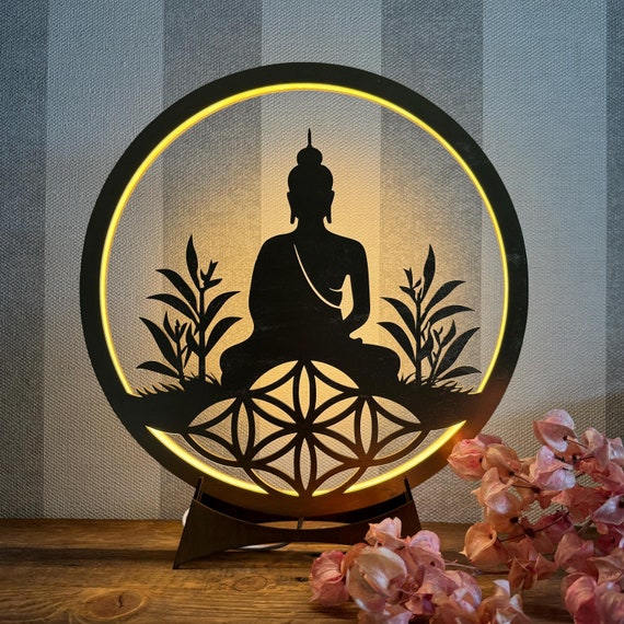 Buddha lamp gold 40 cm LED with dimmer flower of life with base decorative light yoga wall decoration spiritual Indian various colors