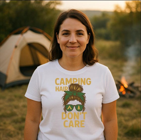 Campgirl Hair dont care iron-on image Mom T-shirt print Print Camping iron-on Summer Beach Retro image digital print