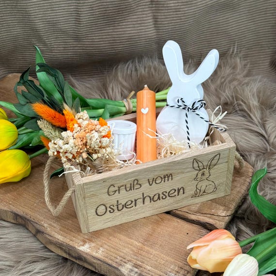 Gift Basket Easter Candle Greetings from the Easter Bunny Gift Wooden Box Basket Gift Wrapping Rabbit Souvenir Wooden Box