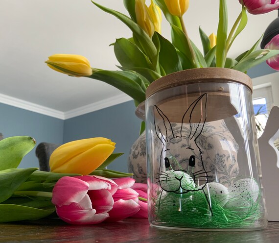 Easter gift Easter nest to go Easter glass glass decoration Easter bunny directly from the Easter bunny glass with lid wood bamboo gift idea Easter