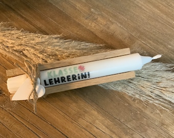 Kerze Eichenholz Geschenkverpackung Kerze personalisierte Lehrerin Abschied Danke Geschenk Kerzentattoo Dankeschön Kerzen Holz Eiche