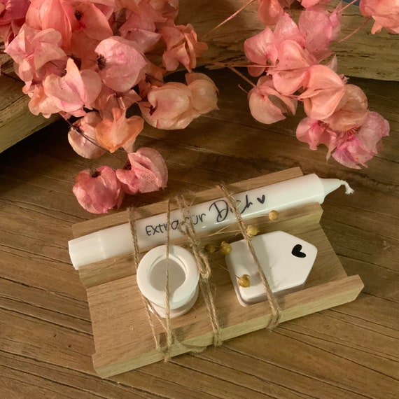 Gift items, small gift, candle especially for you, Raysin house cottage mini candle holder oak wood packaging dried flower