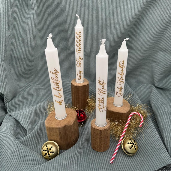 4x candle holders oak rustic wood Christmas Advent XMAS stick candles gold candles Christmas rustic candle holder handmade decoration