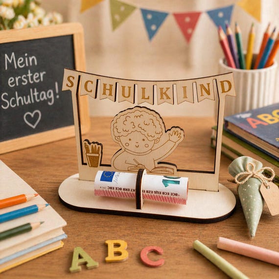 Schoolchild 2025 Gift Wood Money Display School First Day of School First Grade Boy Start of School