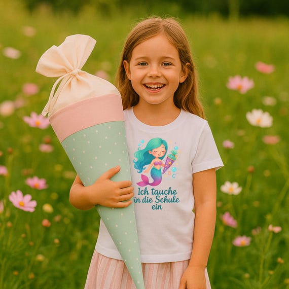 Mermaid schoolchild iron-on transfer first class digital print first-class school girl pink