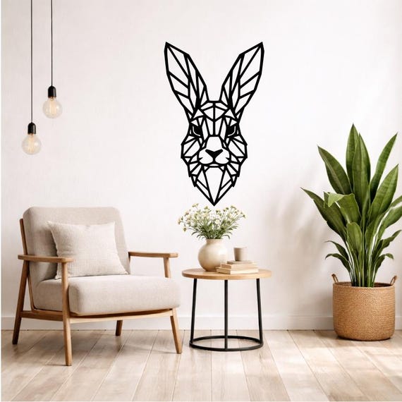 Wooden Rabbit Wall Decor, Geometric Silhouette | Modern Animal Wall Art, Modern Wall Picture, Black or Colored, Pet Easter Bunny Decor