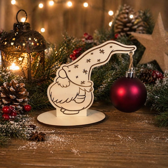 Christmas tree bauble holder, gnome, wooden tree, gnome holder stand, XMAS Christmas ball stand, Santa Claus gift Christmas bauble