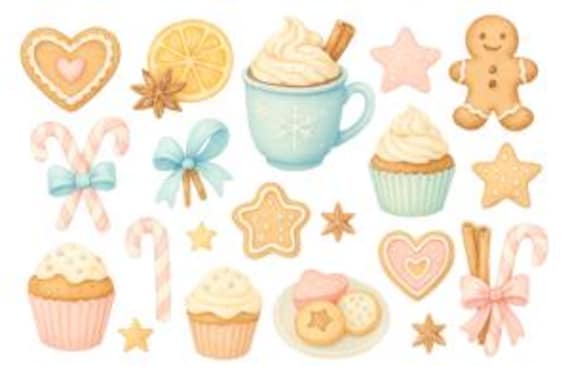 Rub On Transfer A5 Christmas Sweets Scratch-Offs Cookies Gingerbread Cupcakes Candy Canes Candles Scrapbooking DIY XMAS Christmas