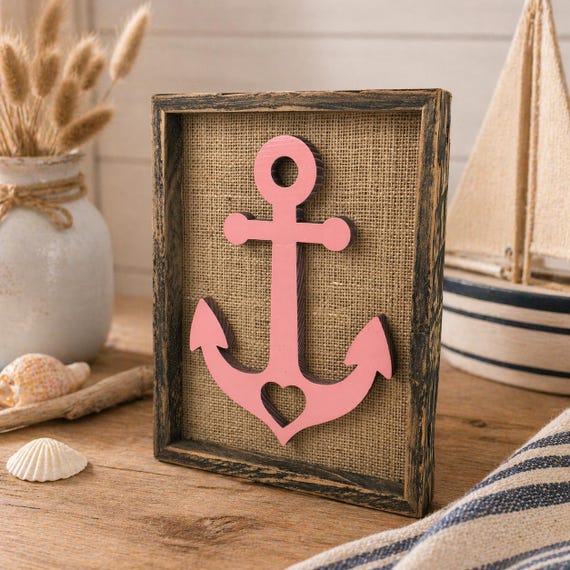 Anchor picture with heart, maritime decoration, wooden wall art, Baltic Sea coast wall picture, gift, wall decor, home