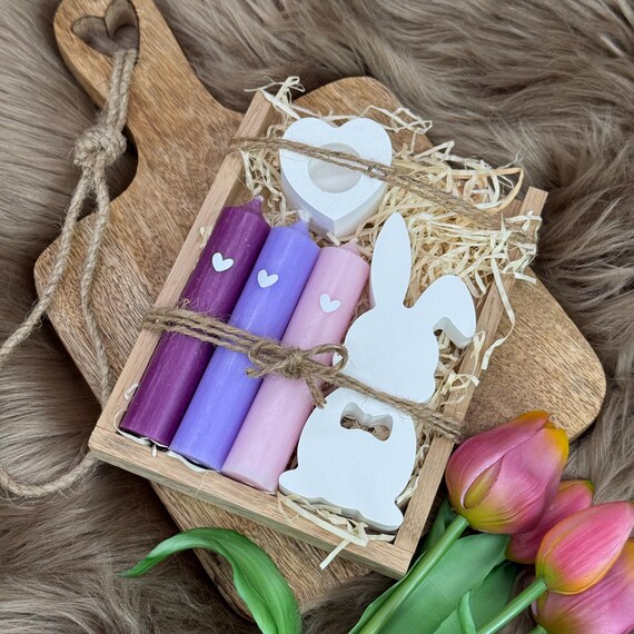 Gift set 3 candles Easter bunny Raysin Easter oak wood bunny Easter festival Easter gift souvenir candle gift candle holder