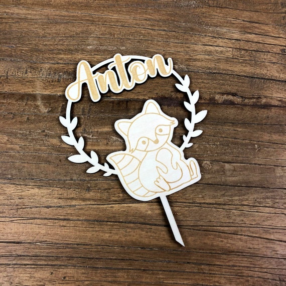Topper forest animals name birthday raccoon desired name plug wood cake cake children's birthday cake topper party individual animals cake