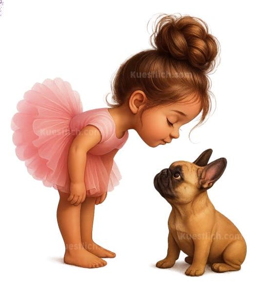 Iron-on image girl with dog digital transfer pink tutu ballerina iron-on image children's clothing, shirts, gym bags & gifts 15 cm bulldog