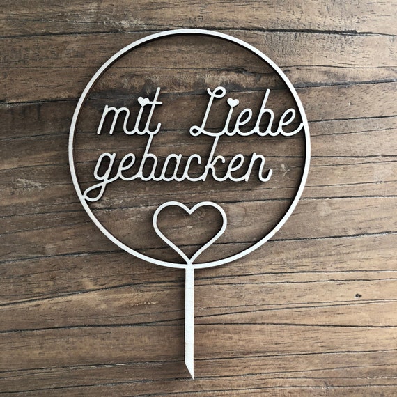 Baked with love cake cake topper made of wood birthday cake topper cake decoration cake topper