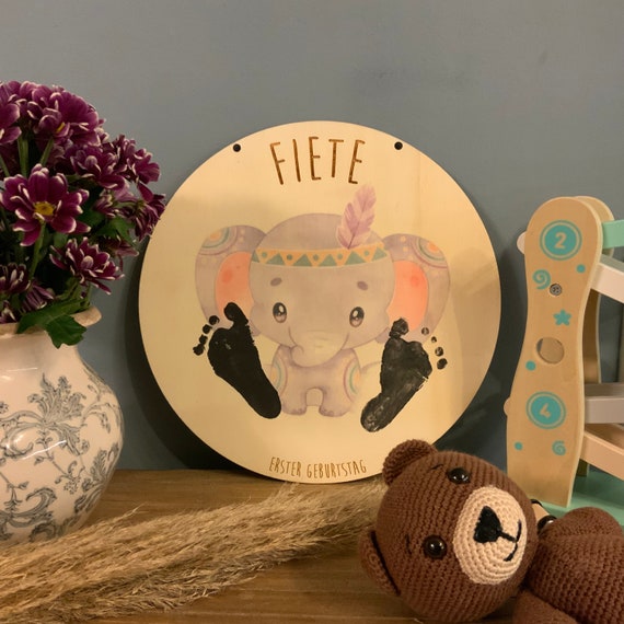 Print Baby Gift Birth Animal Wooden Mural Picture Footprint Memory Nursery Decoration Personalized Elephant