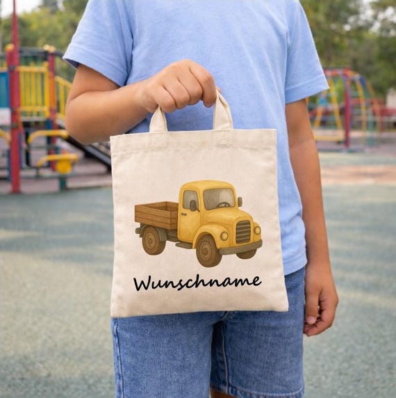 Truck Kindergarten, personalized bag, change of clothes, gym bag, jute bag, sports bag, tote bag, fabric bag, printed design