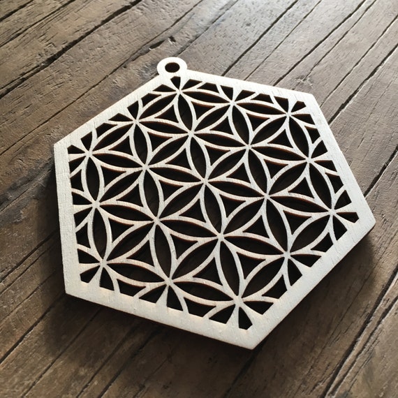 5 x Flower of Life Wood Pendant Esoteric Nazar Buddha Mandala Mantra Sacred Geometry Yoga Life Flower