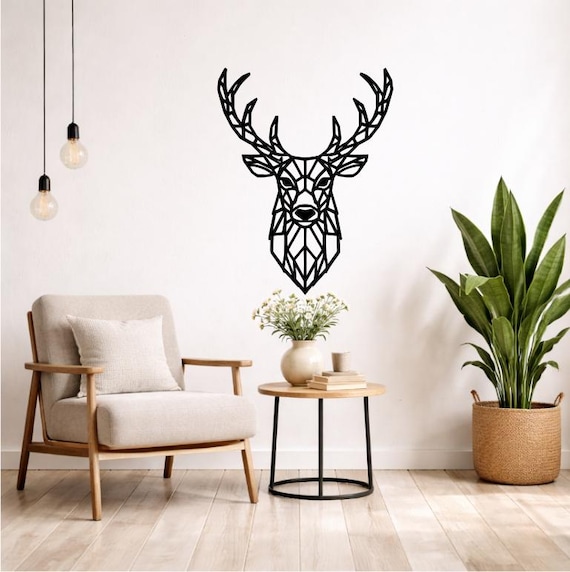 Deer Wall Decor Wood Geometric Silhouette | Modern Animal Wall Decoration Wall Art Modern Black or Colored Pet Woodland Animal Decor