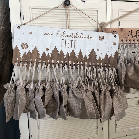 Personalized Advent calendar with name Christmas Advent calendar made of wood Advent jute bag Advent calendar to fill Kids XMAS