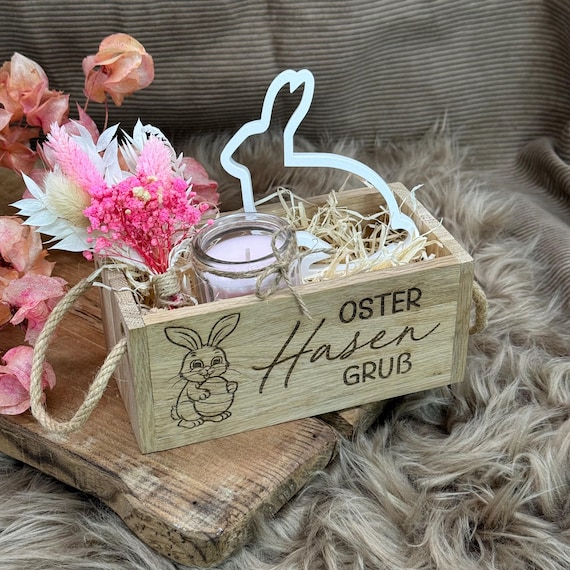 Gift Basket Easter Candle Easter Bunny Greeting Gift Wooden Box Basket Gift Wrapping Bunny Souvenir