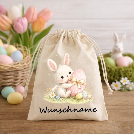 Easter Gift Bags for Children, Kindergarten Bunny Design, Cotton Bags 20×15 cm | OEKO-TEX TEX Suitable for Kindergarten Gifts and Small Gifts for Girls