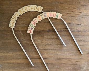 Happy Birthday Arch Topper Caketopper Engraved Wooden Party Birthday Children's Birthday Cake Topper