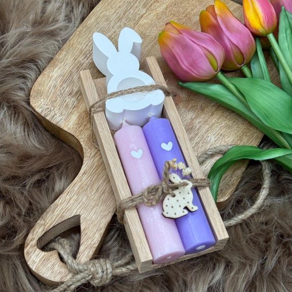 Gift set candles Easter bunny Raysin Easter oak wood rabbit Easter Easter gift souvenir candle gift candle holder desired color