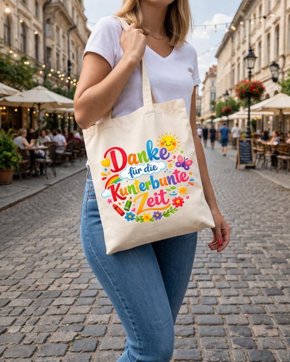 Kindergarten teacher bag, thank you for the colorful time, farewell, daycare, after-school care, childminder, educator, thank you bag, colorful print, school, first day of school