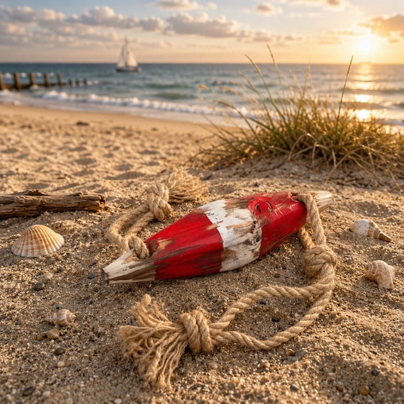 Wooden buoy, maritime decoration, beach, Baltic Sea decoration, wooden buoy, sea, seafaring, ahoy, swimmer, coastal child, summer, vacation, pool