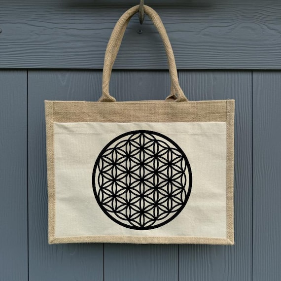 Bag Jute Shopper Tote Bag Flower of Life Beach Bag Cotton Market Bag Gift Personalized Jute Bag Shopping Bag om
