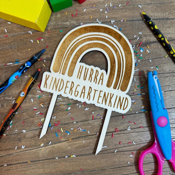 Hurra Kindergarten Cake Topper Wood Child Celebration Kindergarten Child Cake Kita