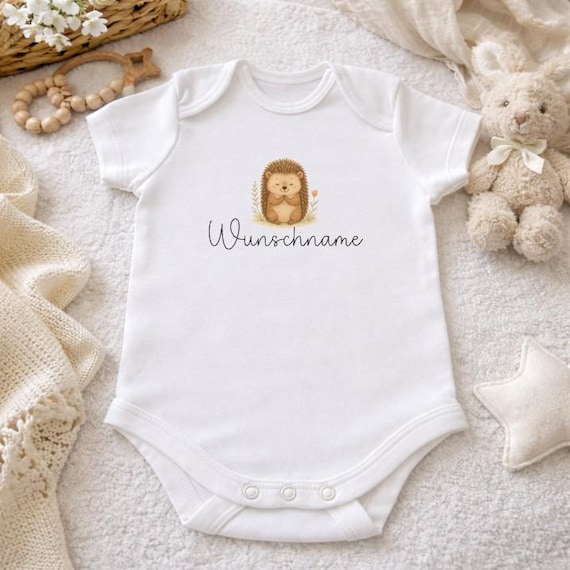 Baby bodysuit size 56 with personalized name, hedgehog, baby, birth, pregnancy, rabbit, bunny motif, bodysuit, baby shower, family, gift idea