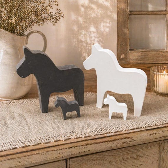 2x Dala horse, large & small, gift for Christmas, Christmas, winter, autumn, white or grey, concrete look