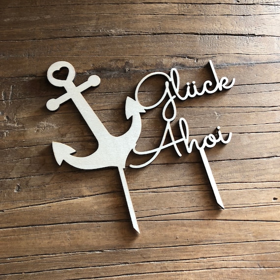Happiness ahoy topper wood maritime cake topper cake topper wedding wedding topper celebration caketopper