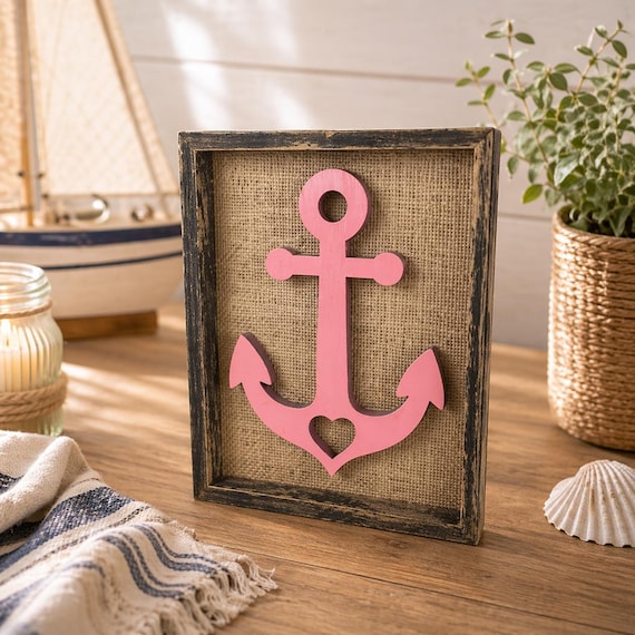Anchor picture with heart, decorative gift, home decor idea, wooden wall art, sea, coastal wall decoration, maritime
