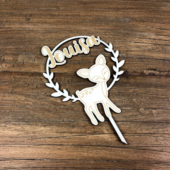 Topper forest animals name birthday deer Bambi desired name plug wood cake cake children's birthday cake topper party individual animals cake